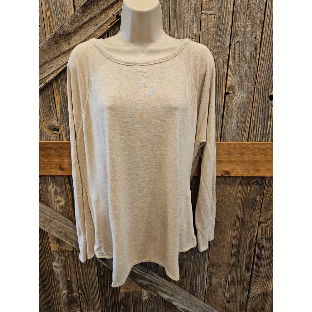 Soft surroundings made in Peru XL zip pocket long sleeve blouse top beige ^